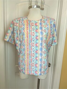 Vintage 1980S Tribal Print SS Blouse Claus petites 12
